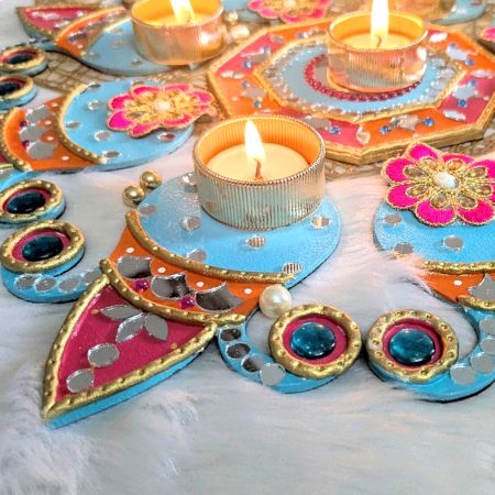 Handcrafted Lippan Art Kalash Rangoli Tealight Holder Decor